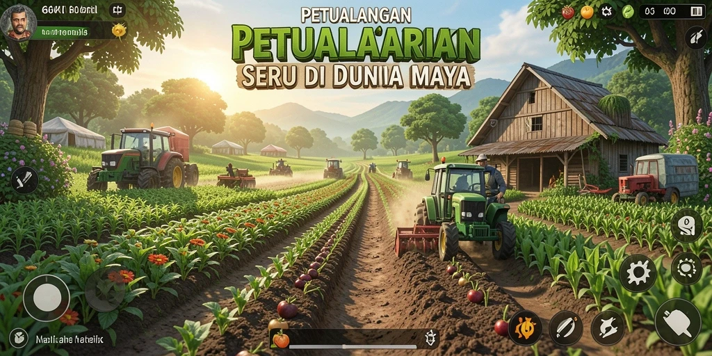 Tampilan utama gameplay 66K dengan berbagai aktivitas pertanian yang seru.