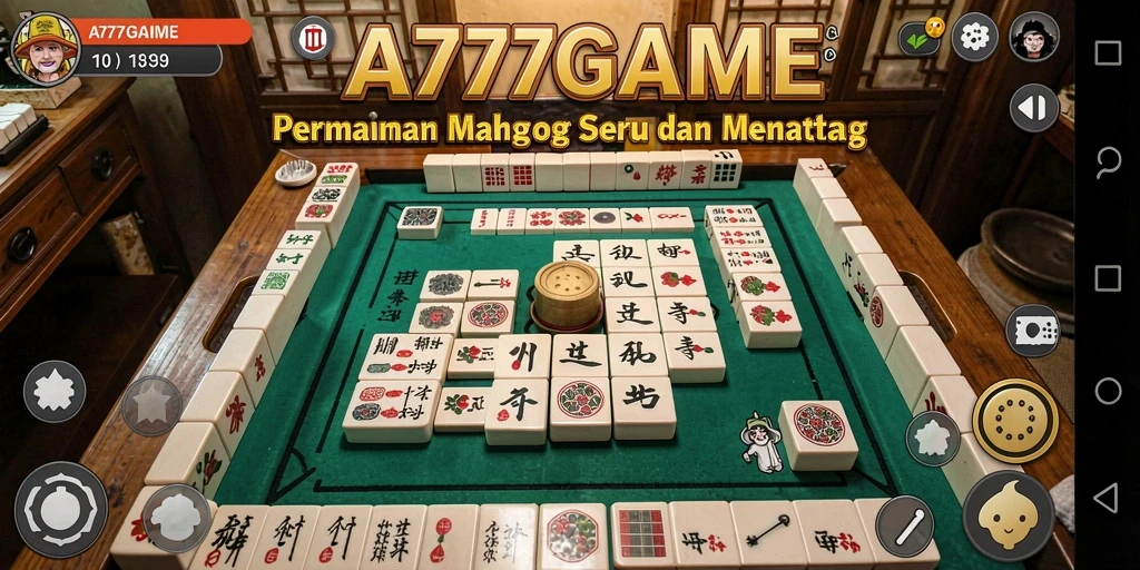 Tampilan gameplay seru A777GAME dengan desain ubin Mahjong yang menarik.