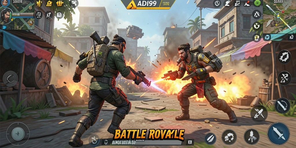 Gameplay mendebarkan di arena pertarungan Battle Royale.
