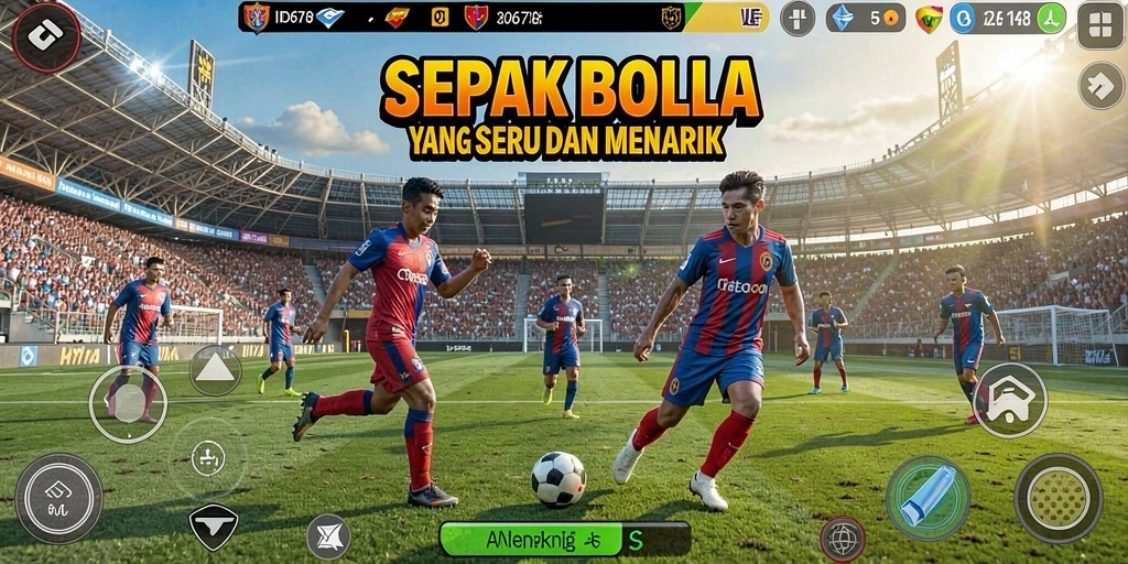 Screenshot utama ID678 menampilkan aksi seru dalam permainan sepak bola.