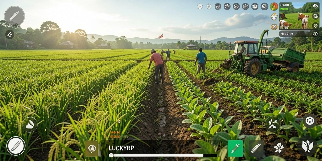 Tampilan gameplay LUCKYRP dengan aktivitas pertanian yang seru.