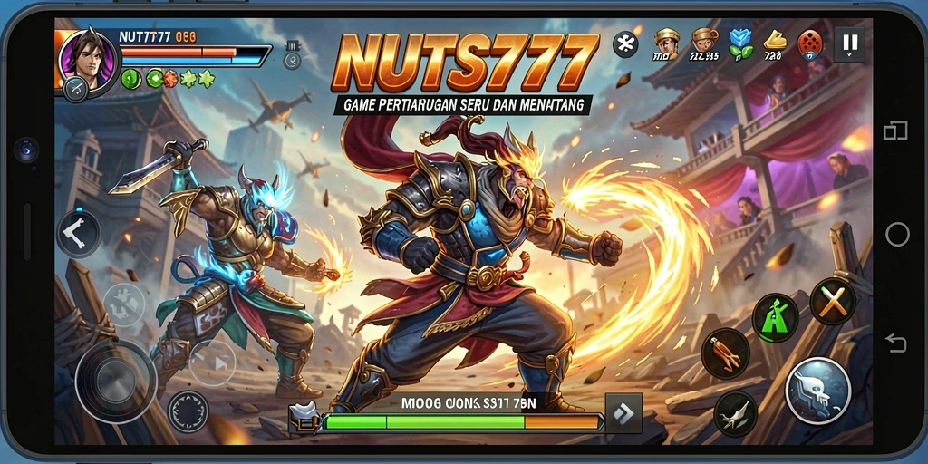 Screenshot gameplay NUTS777 menunjukkan pertarungan seru dan efek visual menakjubkan.