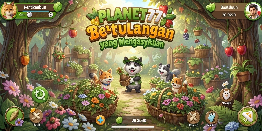 Screenshot gameplay menunjukkan pengalaman berkebun yang seru dan penuh warna.