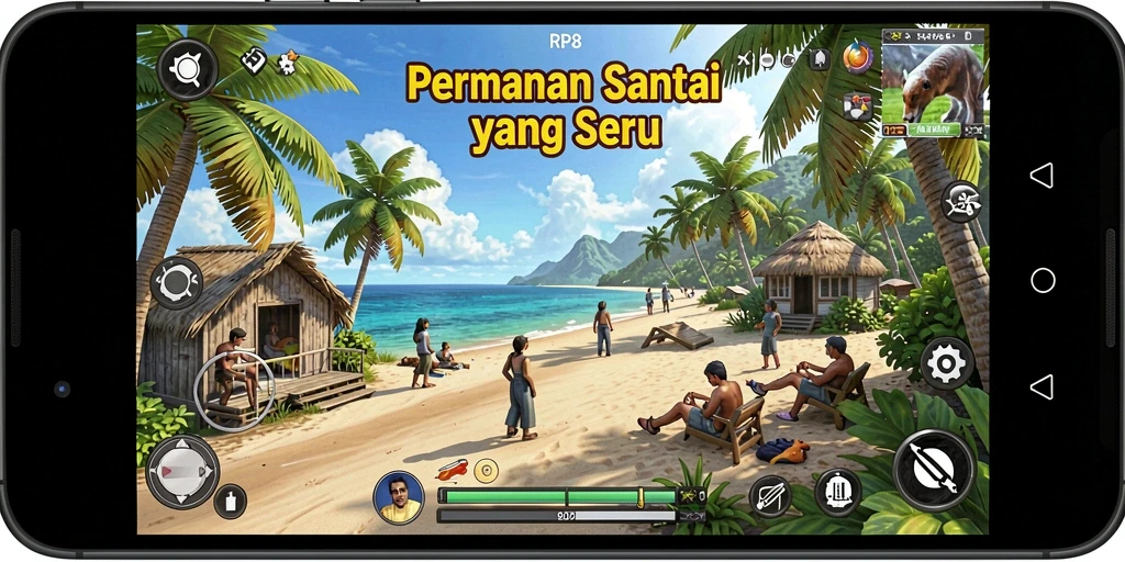 Tampilan gameplay RP8 yang ceria dan penuh warna.