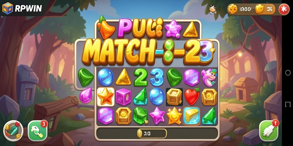 Tangkapan layar <strong>RPWIN</strong> menunjukkan gameplay seru saat mencocokkan batu permata.